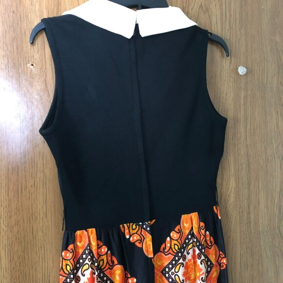 Hippie OOAK 70s Maxi Dress Paisley Orange Black Sz 10 Dress Empire Waist - Picture 5 of 8